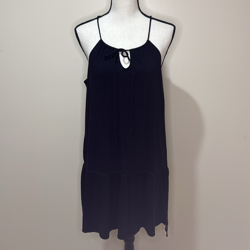 Sexy Black Strappy Tied Halter with Keyhole Peep and Drop Waist